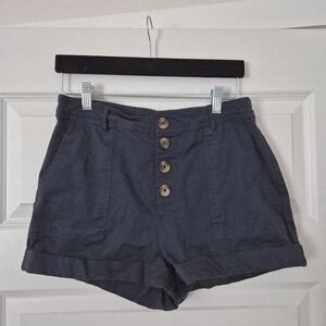 Boutique High-Waist Button Front Women's Shorts in Dark Navy